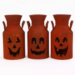 Cheap 🎁 Gerson Rustic Metal Milk Can Jack-O-Lantern Luminaries (Set Of 3) 🔔