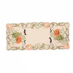 Hot Sale 🥰 Xia Home Fashions 0.1 In. H X 15 In. W X 34 In. D 🦇 Halloween Jack-O-Lanterns Embroidered Cutwork Table Runner ❤️