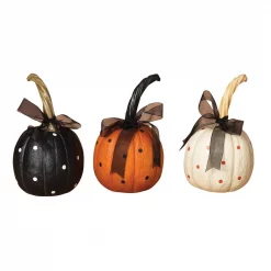 Cheapest 🛒 Gerson 8.7 In. H Polka Dot 💀 Halloween Pumpkins With Ribbon (Set Of 3) 😀