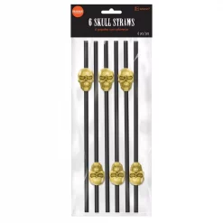 Best deal 👏 Amscan 11 In. Metallic 🎃 Halloween Skull Reusable Plastic Straws (3-Pack) ✔️