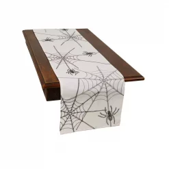 Buy 🔔 Xia Home Fashions 0.1 In. H X 15 In. W X 70 In. D 💀 Halloween Spider Web Double Layer Table Runner In White ✨