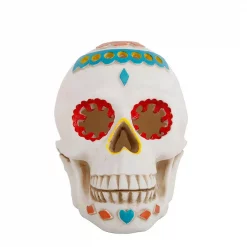 Best Pirce 😀 Flora Bunda 7 In. X 5 In. Polyresin 💀 Halloween Lighted Day Of The Dead Skull With Color Changing LED Lights 🌟