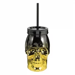 Brand new 🎁 Amscan 4.5 In. 💀 Halloween Metallic Plastic 16 Oz. Skull Cup With Straw (3-Pack) ✨
