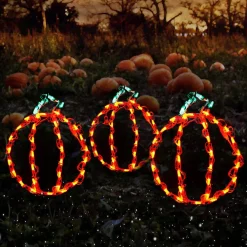 New 👍 HOLIDYNAMICS HOLIDAY LIGHTING SOLUTIONS Holidynamics, 🧛 Halloween Yard Decoration 14 In. Lighted LED Mini Pumpkins/ Set Of 3 👍