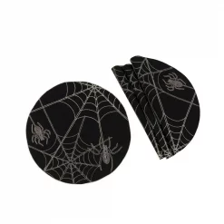 Flash Sale 🥰 Xia Home Fashions 0.1 In. H X 16 In. W 🦇 Halloween Spider Web Double Layer Placemats In Black (Set Of 4) ⌛
