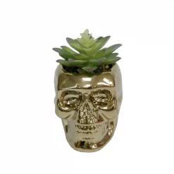 Deals 🎉 Flora Bunda 5.1 In. X 4 In. Artificial Succulent In Metallic Gold Ceramic Sugar Skull ❤️