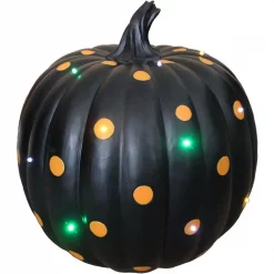 Best Sale ๐ฅฐ Haunted Hill Farm 15.5 In. Black With Orange Polka Dots Indoor/Outdoor Lighted Designer Pumpkin ๐