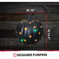 Best Sale 🥰 Haunted Hill Farm 15.5 In. Black With Orange Polka Dots Indoor/Outdoor Lighted Designer Pumpkin 😀 -Halloween-Decorations Sales unnamed file 864