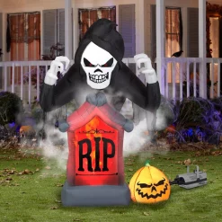 Best deal 😀 Gemmy 6 Ft. Pre-Lit Inflatable Animated Projection Fog Effect-Fire And Ice-Shaking Reaper Scene (RRPm) Airblown 😉 -Halloween-Decorations Sales unnamed file 975