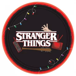 Discount 🧨 Amscan Stranger Things 9 In. Black 🦇 Halloween Plates Round Paper (4-Pack) 😀